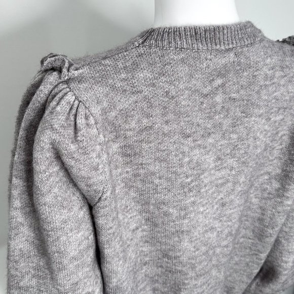 Anna Kay Wool-Blend Crewneck Ruffle Balloon Sleeve Sweater in Grey Women’s Sz M - Picture 12 of 15